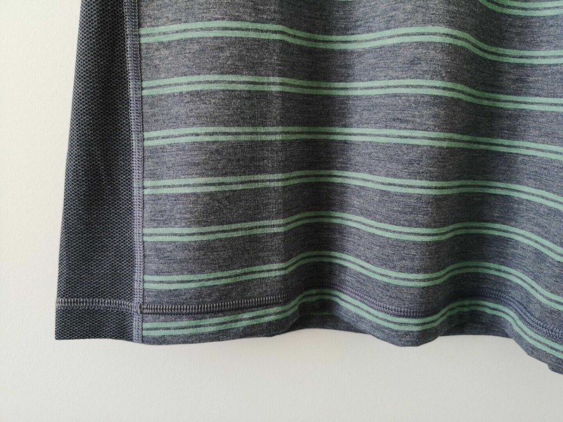 NWT LULULEMON DBLV Grey Gray Green Stripe T.H.E. Crew SS Top Shirt Men's Medium gallery