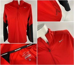 Nike Dri-Fit 1/4 Zip Running Pullover Men M Red Poly Lycra Zip Pocket YGI B3-60