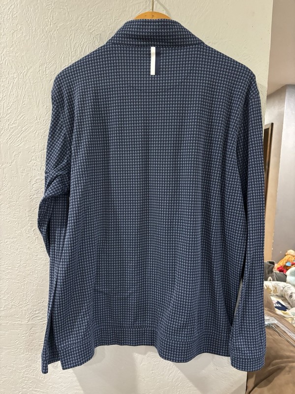 Rhoback Mens Pullover Blue Plaid 1/4 Zip Logo Golf Houndstooth Stretch Sz XL gallery