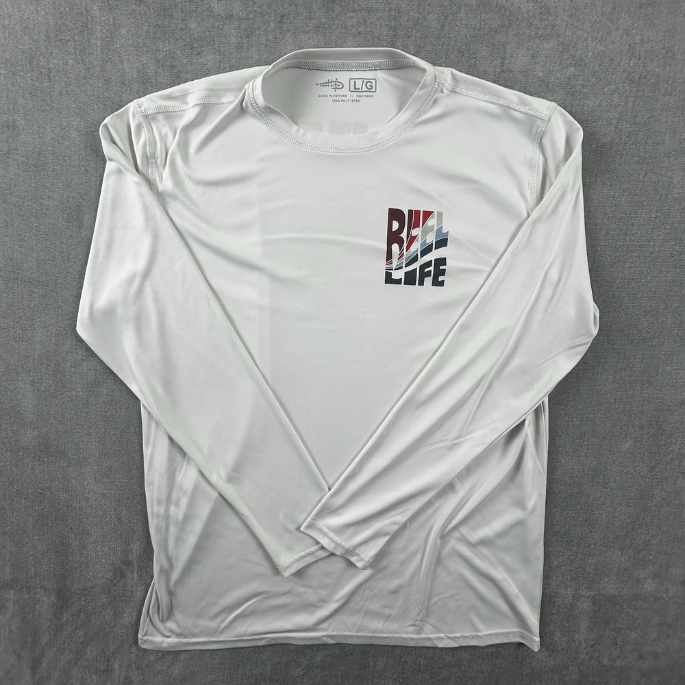 Reel Life Fishing Shirt Mens White Large Long Sleeve T-Shirt Sun Water UPF 50+