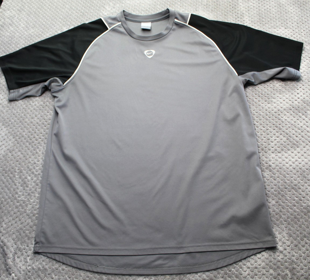 Nike Shirt Mens XL Gray Black Raglan Short Sleeve Colorblock Athletic Jersey Y2K