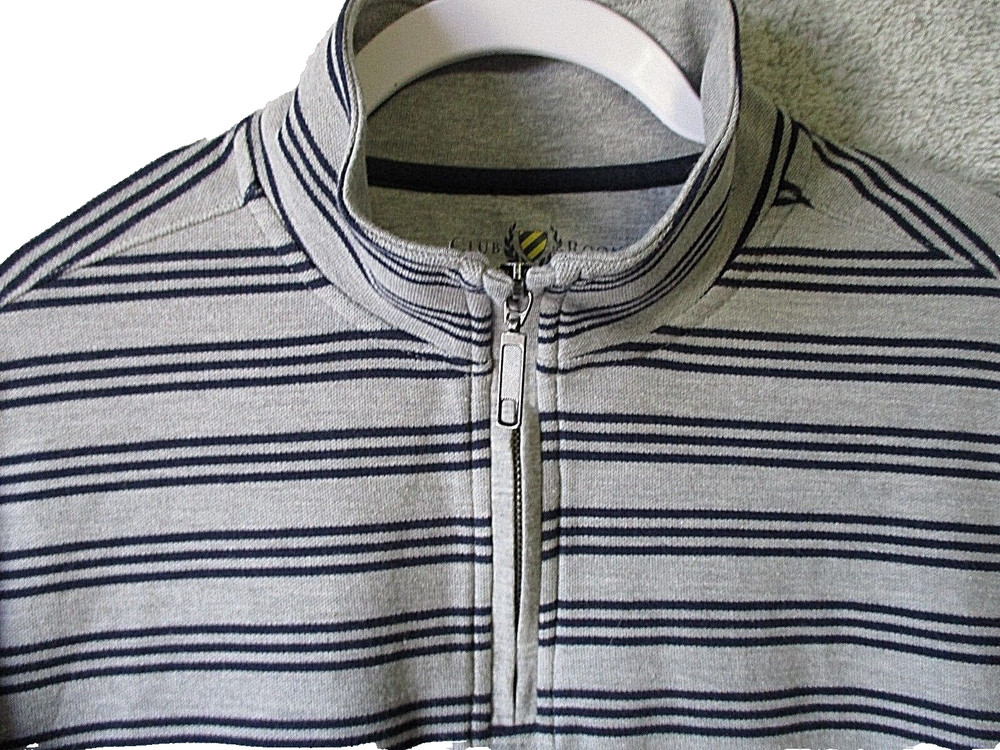 CLUB ROOM Men's Large Blue & Gray Striped Cotton Knit 1/4 Zip Polo Shirt