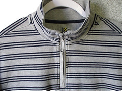 CLUB ROOM Men’s Large Blue & Gray Striped Cotton Knit 1/4 Zip Polo Shirt