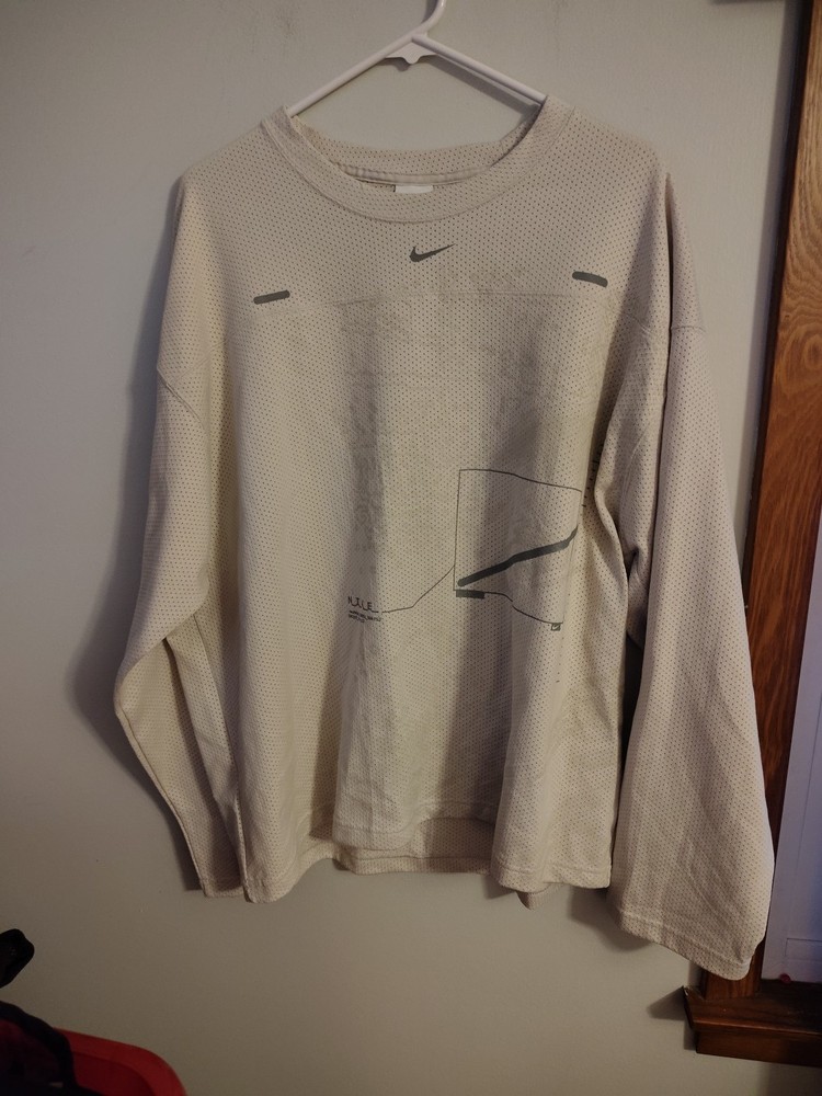 Nike Street Vision Mens Long Sleeve Off White Mesh Top Boxy L Jersey Style NWT
