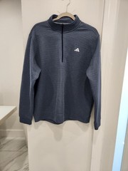 Adidas Men’s Ribbed 1/4 Zip Pullover Long Sleeve Black White Logo ADVR0942 Sz L