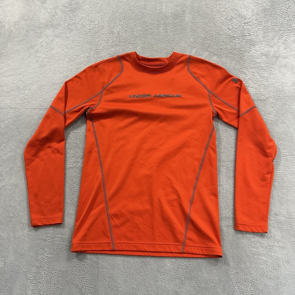 Under Armour Coldgear Long Sleeve Fitted Shirt Men M Orange Active Compression
