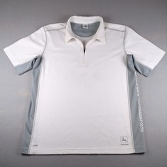 Alo Cool Fit Polo Mens Medium White Gray 1/4 Zip Shirt John Deere Activewear