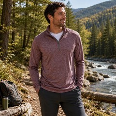 Performance Quarter Zip Pullover Mens Large Heather Burgundy Outdoor Trails Golf