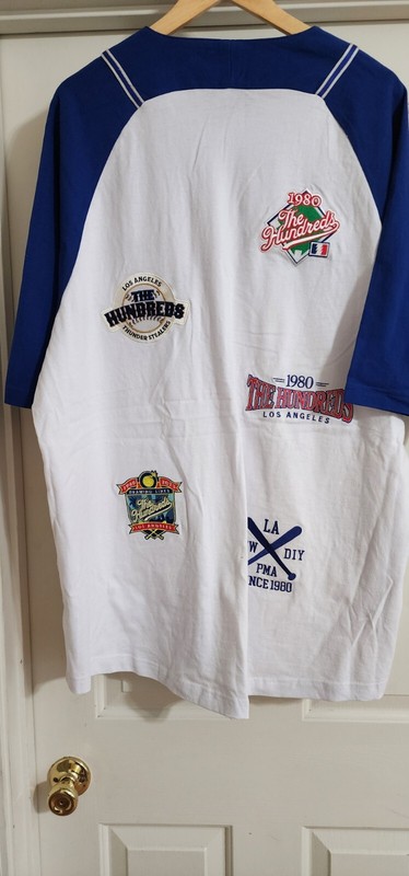 The Hundreds Los Angeles Men's 2X Baseball Jersey White Blue Embroidered Patches gallery