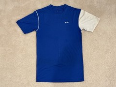 Vintage Nike Team Dri-Fit Mens M Mock Neck Training Top Blue Contrast Sleeve Y2K