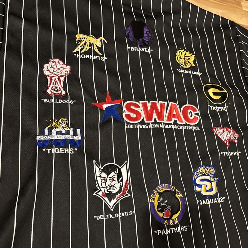 SWAC HBCU Jersey Shirt Black Pinstripe HBCU Embroidered Patches 2XL XX Large gallery