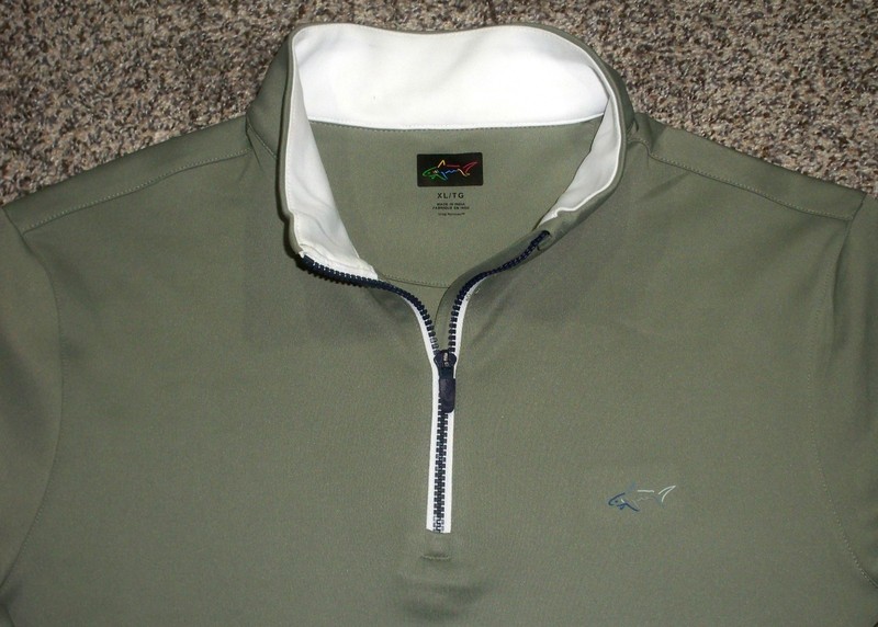 Men's GREG NORMAN Performance 1/4 Zip Pullover XL SLATE GREEN w/Shark Logo gallery