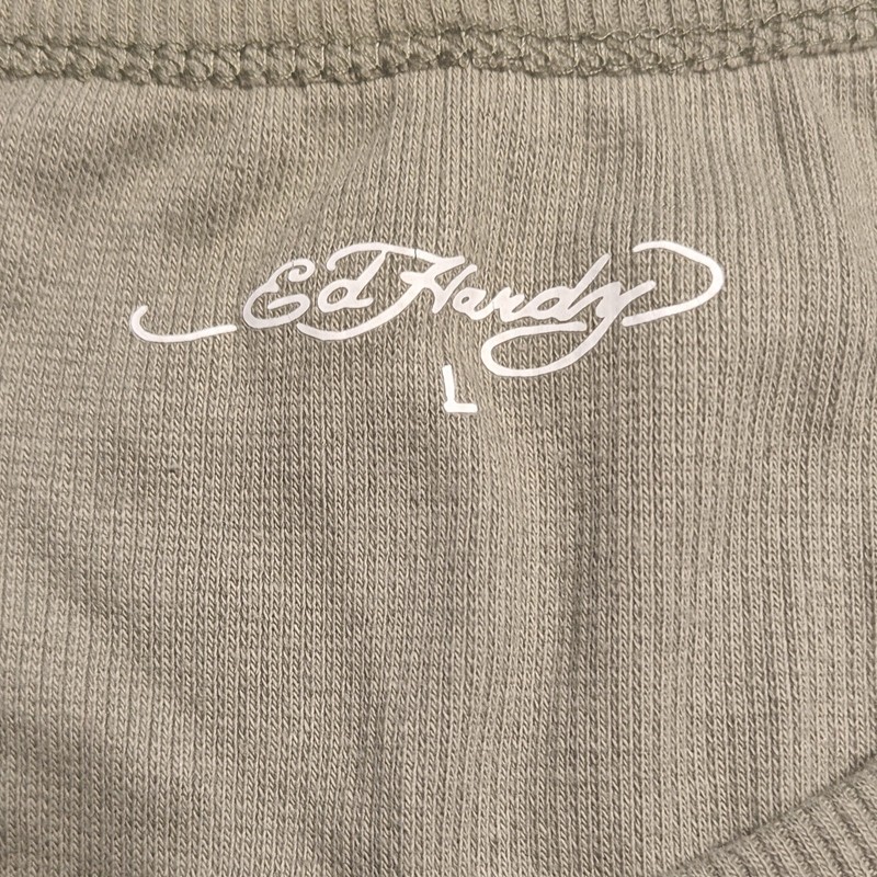 Ed Hardy Olive Black Rose Graphic Sleeveless Tank Top Men's Size L gallery
