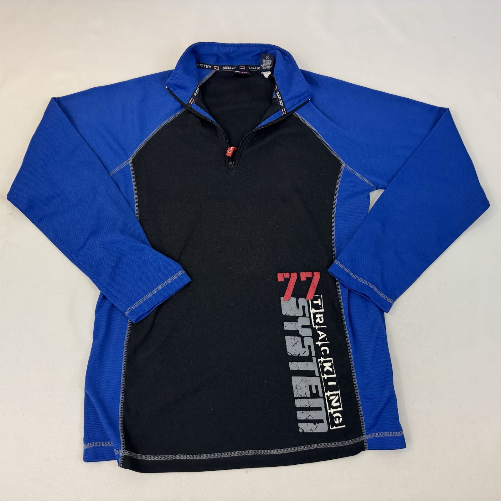 Bugle Boy 77 Tracking System Quarter Zip Pullover Men's Size M Black Blue gallery