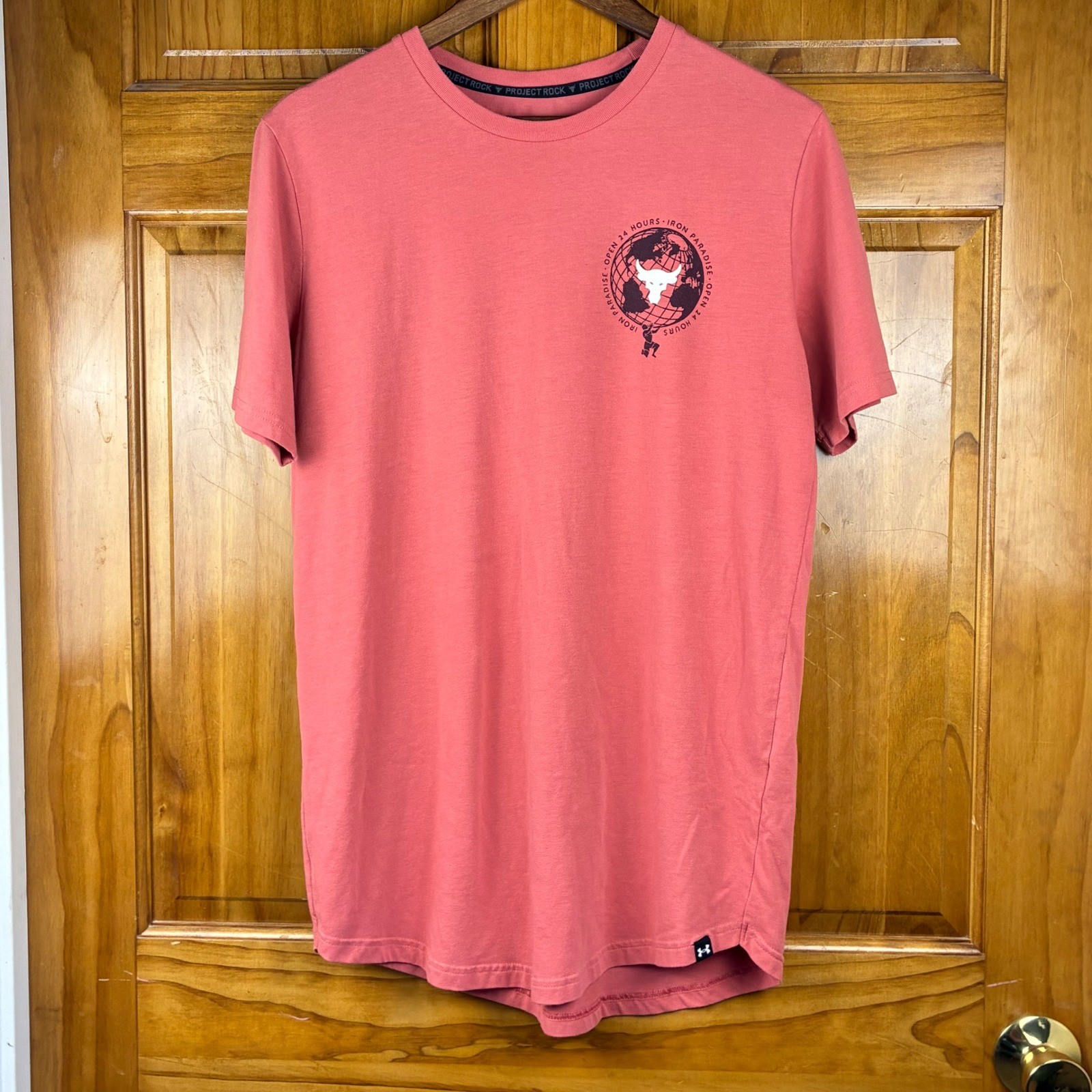 Under Armour Project Rock Mens Small Red Curved Hem Iron Paradise T-Shirt gallery