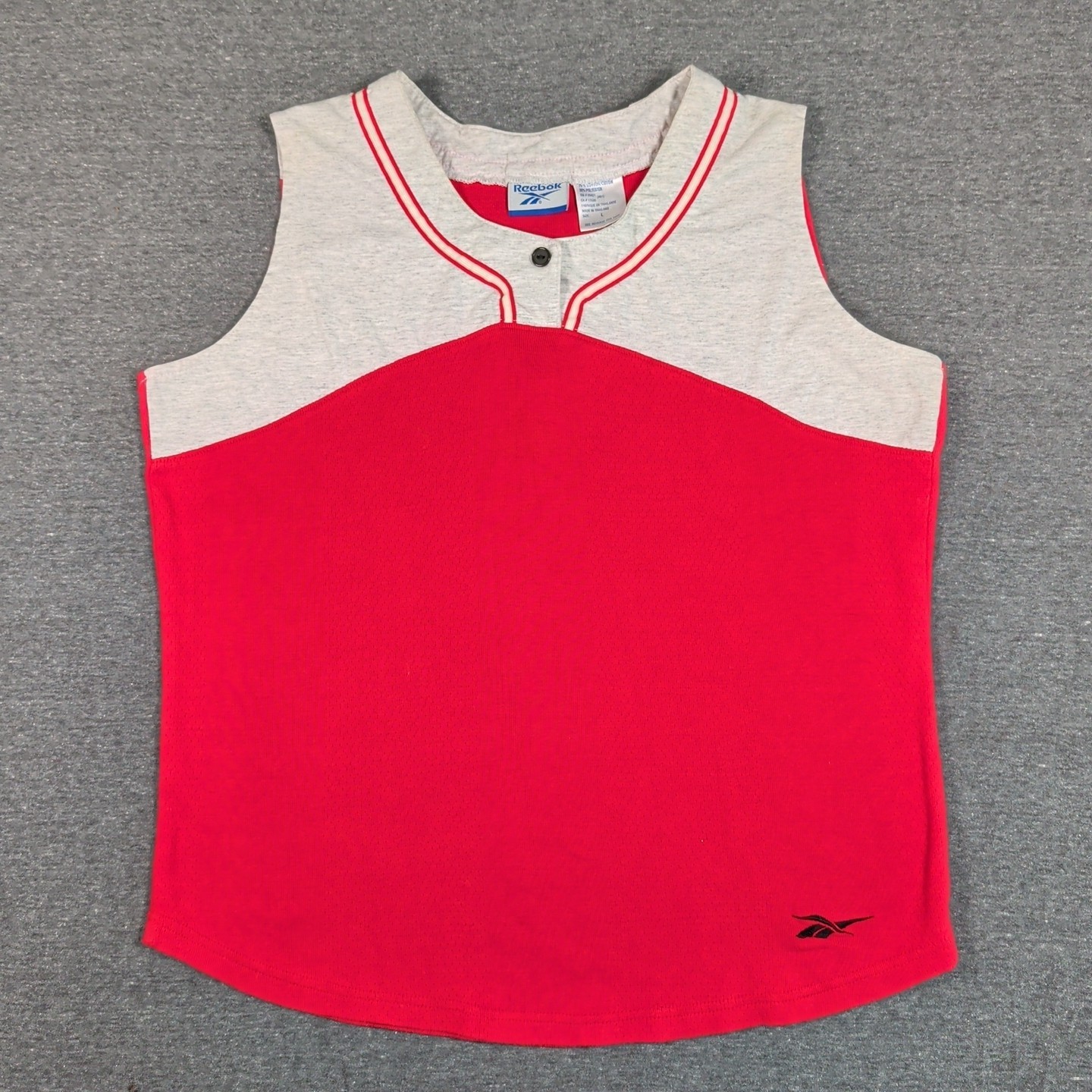 Vtg Reebok Tank Top Y2K Baseball Jersey Henley Colorblock Red & Gray Retro Gorp gallery