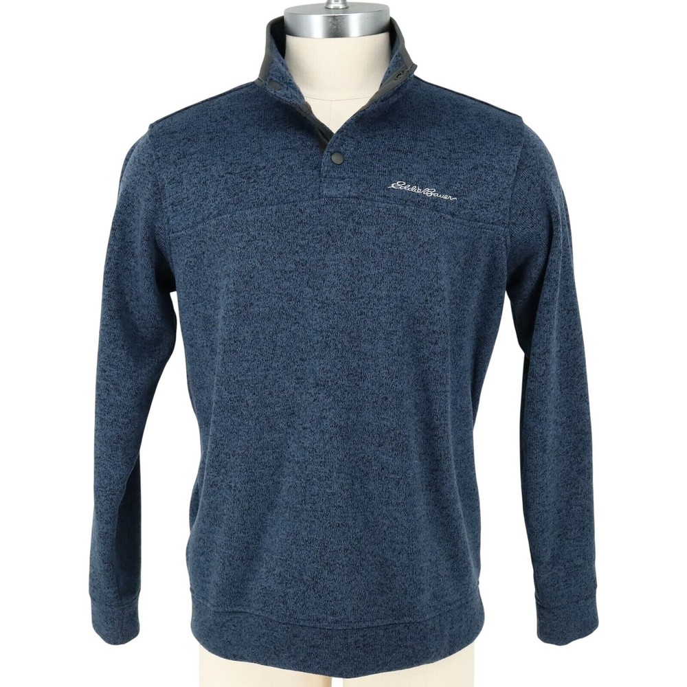 Eddie Bauer Sweater Mens Large Blue Quarter Snaps Mock Neck Pullover Gorpcore