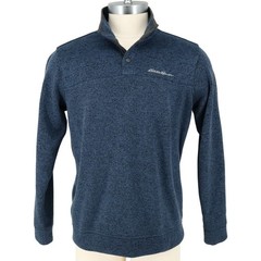 Eddie Bauer Sweater Mens Large Blue Quarter Snaps Mock Neck Pullover Gorpcore