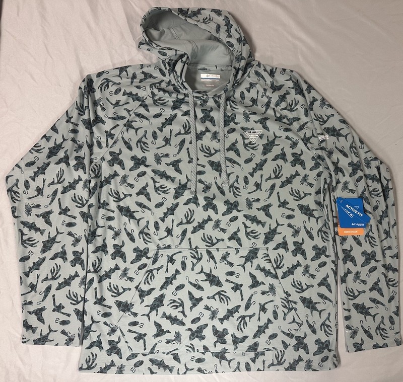Columbia Men’s Large Wild Cast Camp Hoodie Omni-Shade Crushed Blue Huntfish NWT gallery