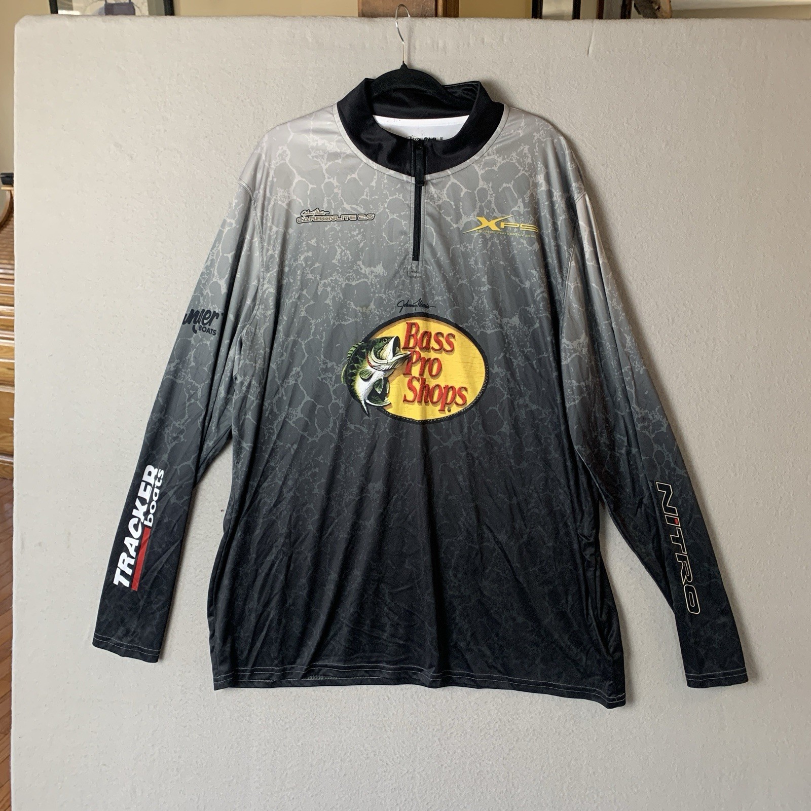 Bass Pro Fishing Jersey Mens 2XL Black Gray 1/4 Zip Johnny Morris Boats Outdoor gallery