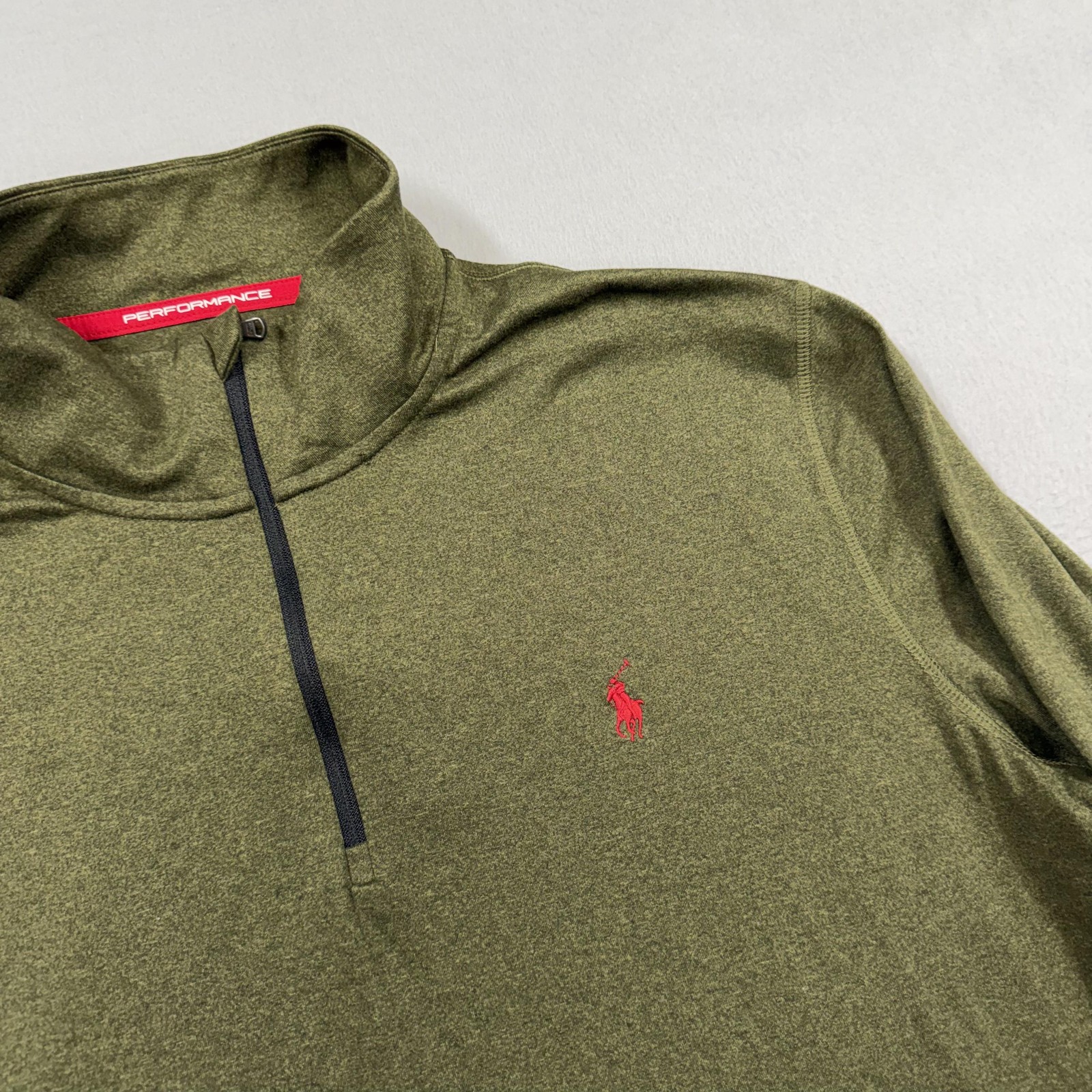 Polo Ralph Lauren Pullover Mens Medium Green 1/4 Zip Long Sleeve Performance Top gallery
