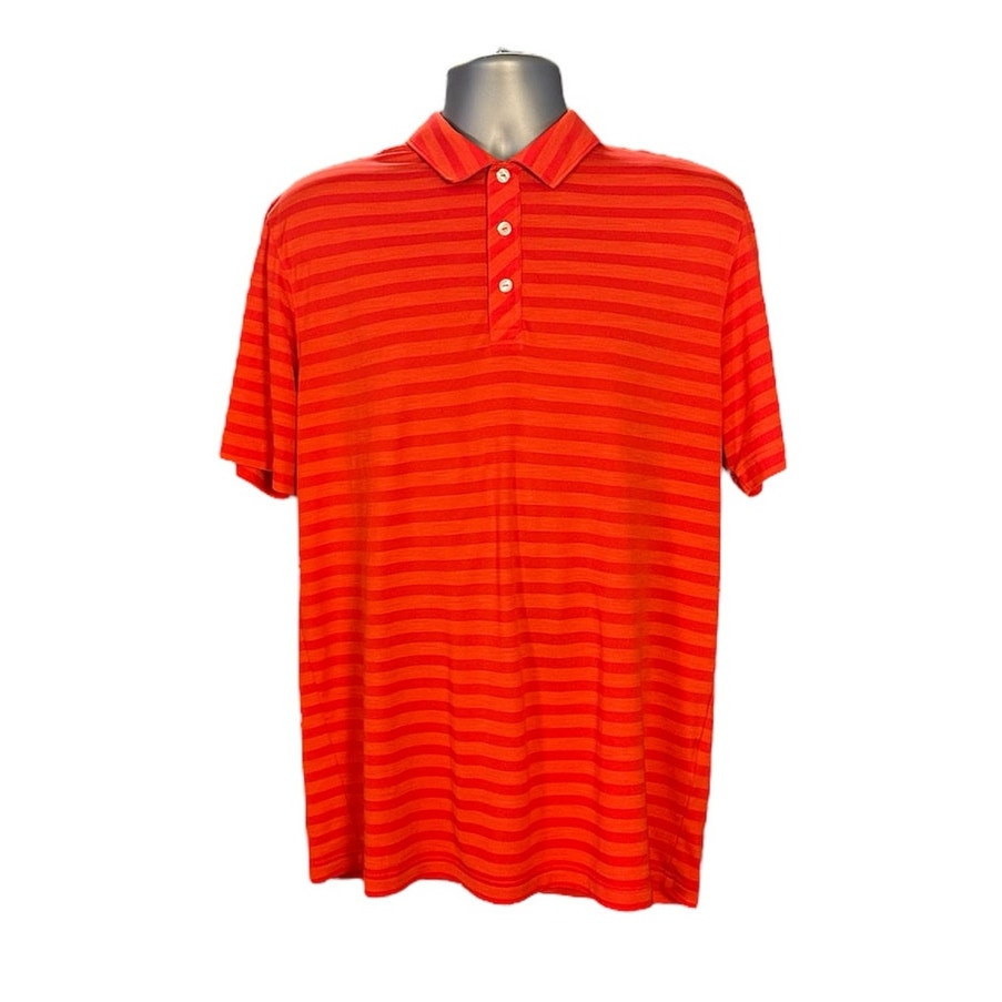 Puma Red Striped 3 Button Front Golf Polo Performance Wear Size L gallery