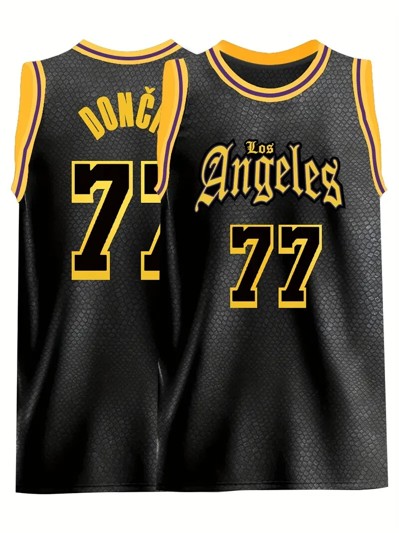 Custom Doncic #77 Los Angeles Basketball Jersey Black Snake Skin Sewn Any Size gallery