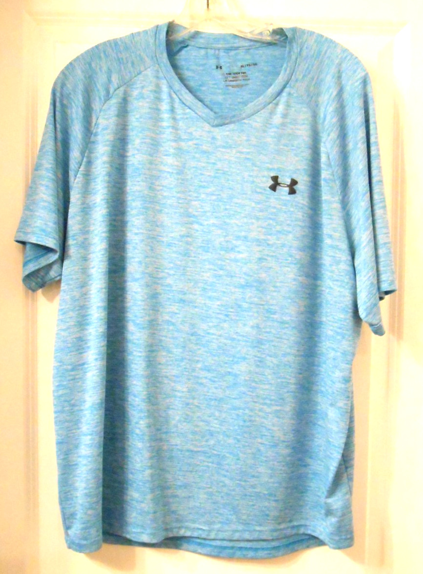 men's v-neck Under Armour Blue Tech Tee Moisture Wicking T-Shirt Top Size XL gallery
