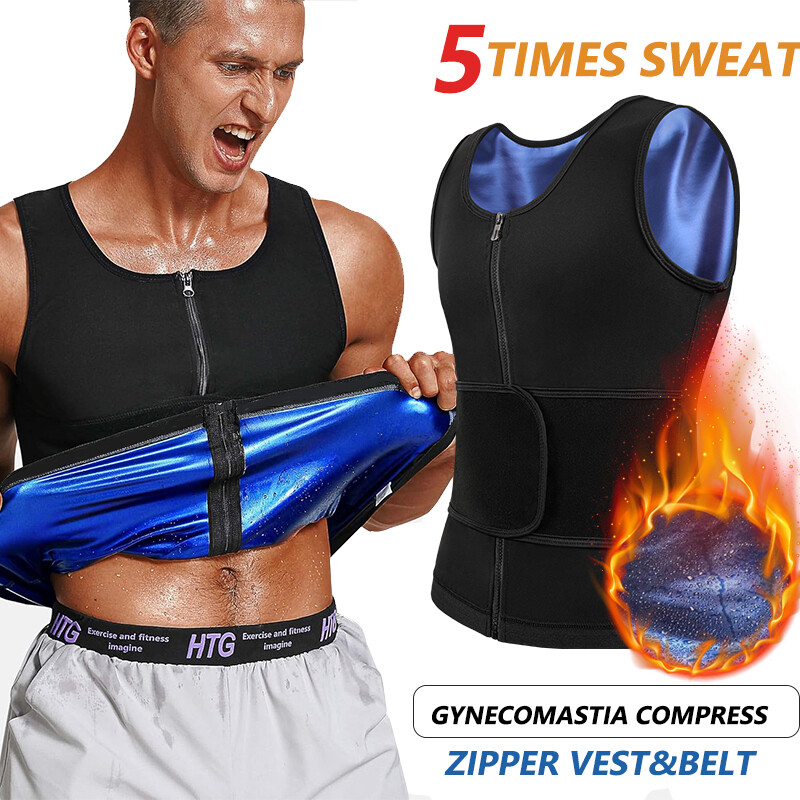 Men Gynecomastia Compression Tank Top Sweat Vest Body Shaper Fitness Shirts Belt gallery