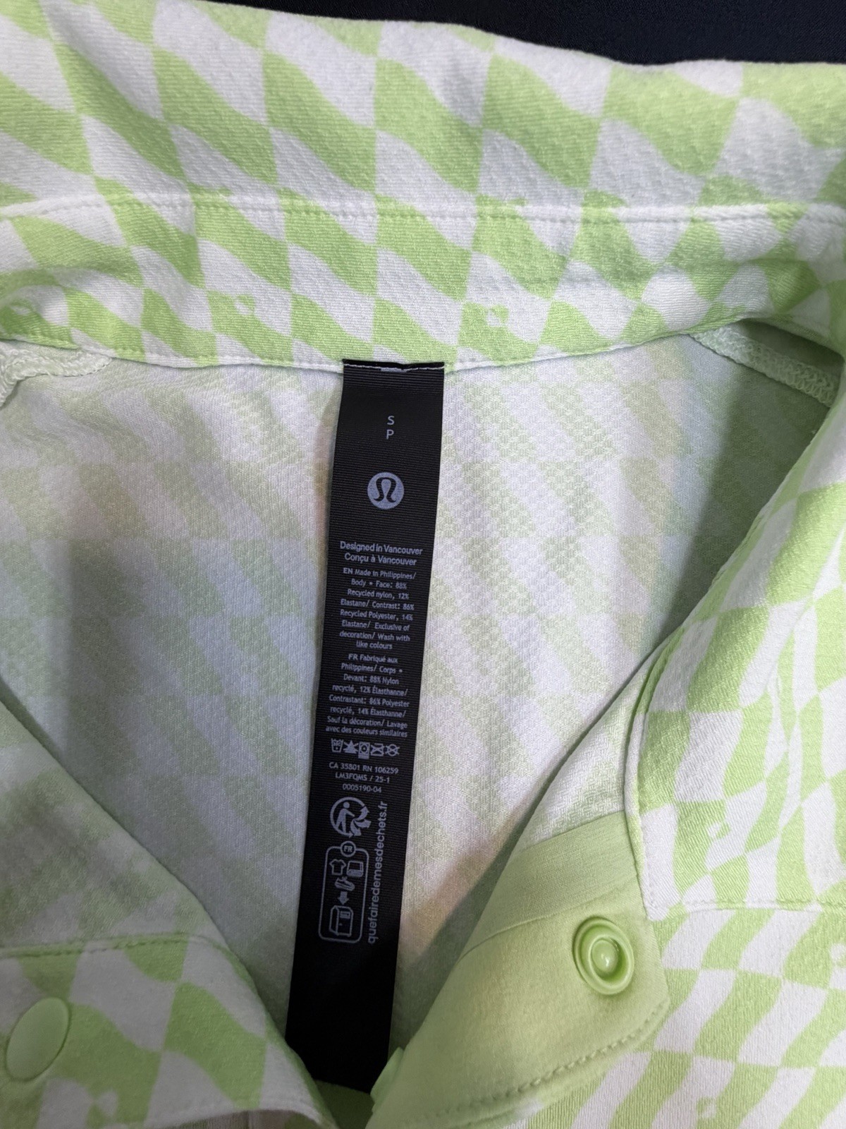 Lululemon Mens S HIAL White Green Logo Sport Polo Golf Shirt UPF40 gallery