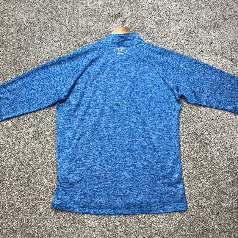 Under Armour Pullover Mens Large Blue Heathered Quarter Zip HeatGear Loose EUC gallery