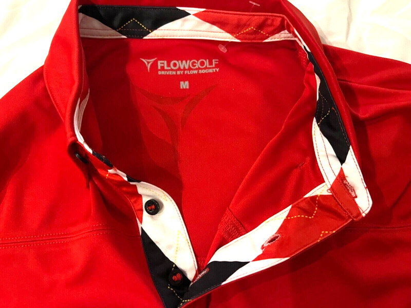 FLOW GOLF DRIVEN BY FLOW SOCIETY MEN'S RED ARGYLE POLO SHIRT SIZE MEDIUM NWT $49 gallery