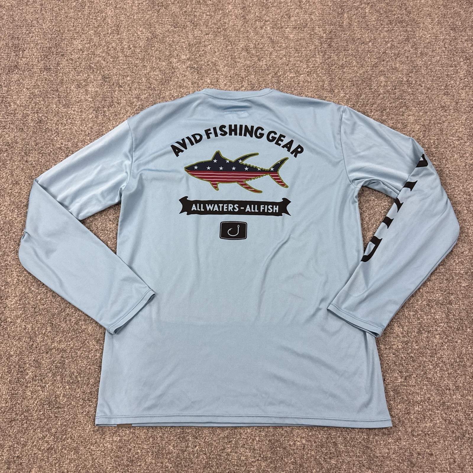 AVID Shirt Mens Medium Blue Long Sleeve Fishing American Flag Performance Top gallery