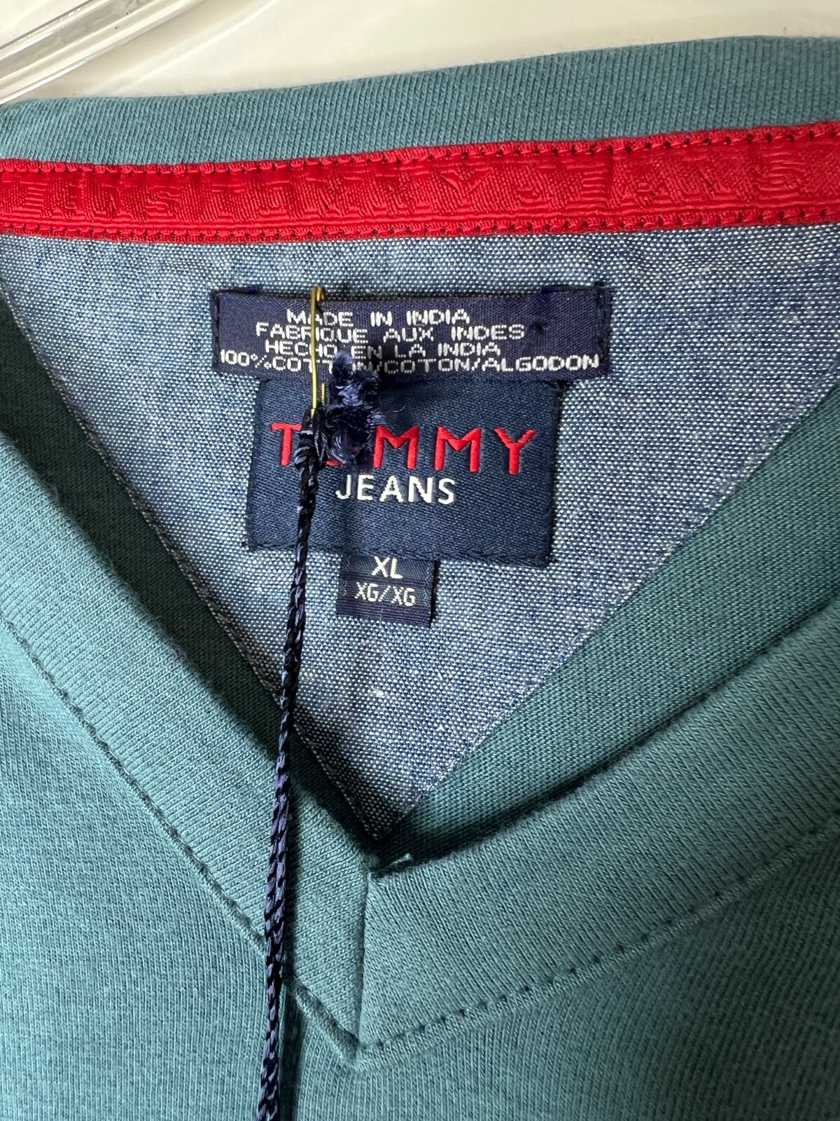 Vintage Y2K Tommy Jeans Men's XL Teal Cotton Shirt with Zipper Chest Pocket NWT gallery