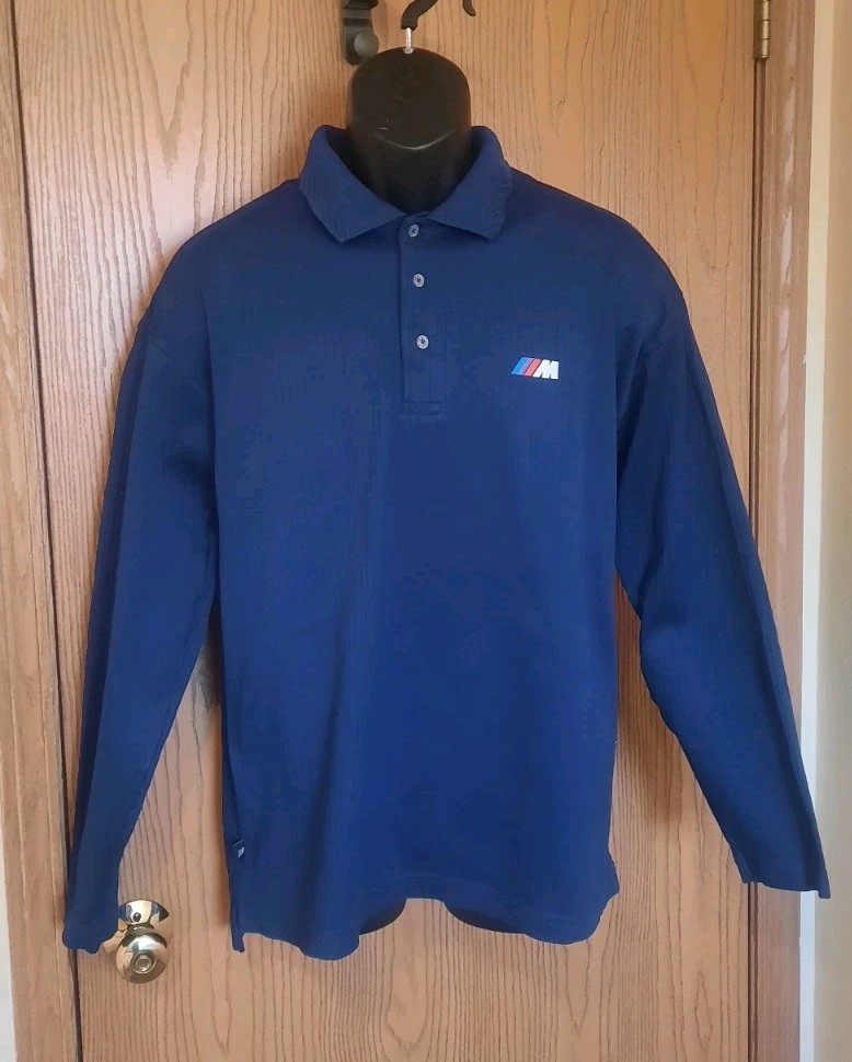 BMW Motorsports Mens Blue Button Long Sleeve Pullover Size L