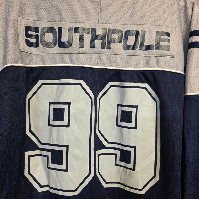 Vintage Y2K Southpole 99 Blue Silver Hiphop Rap Streetwear Hockey Jersey Mens L gallery