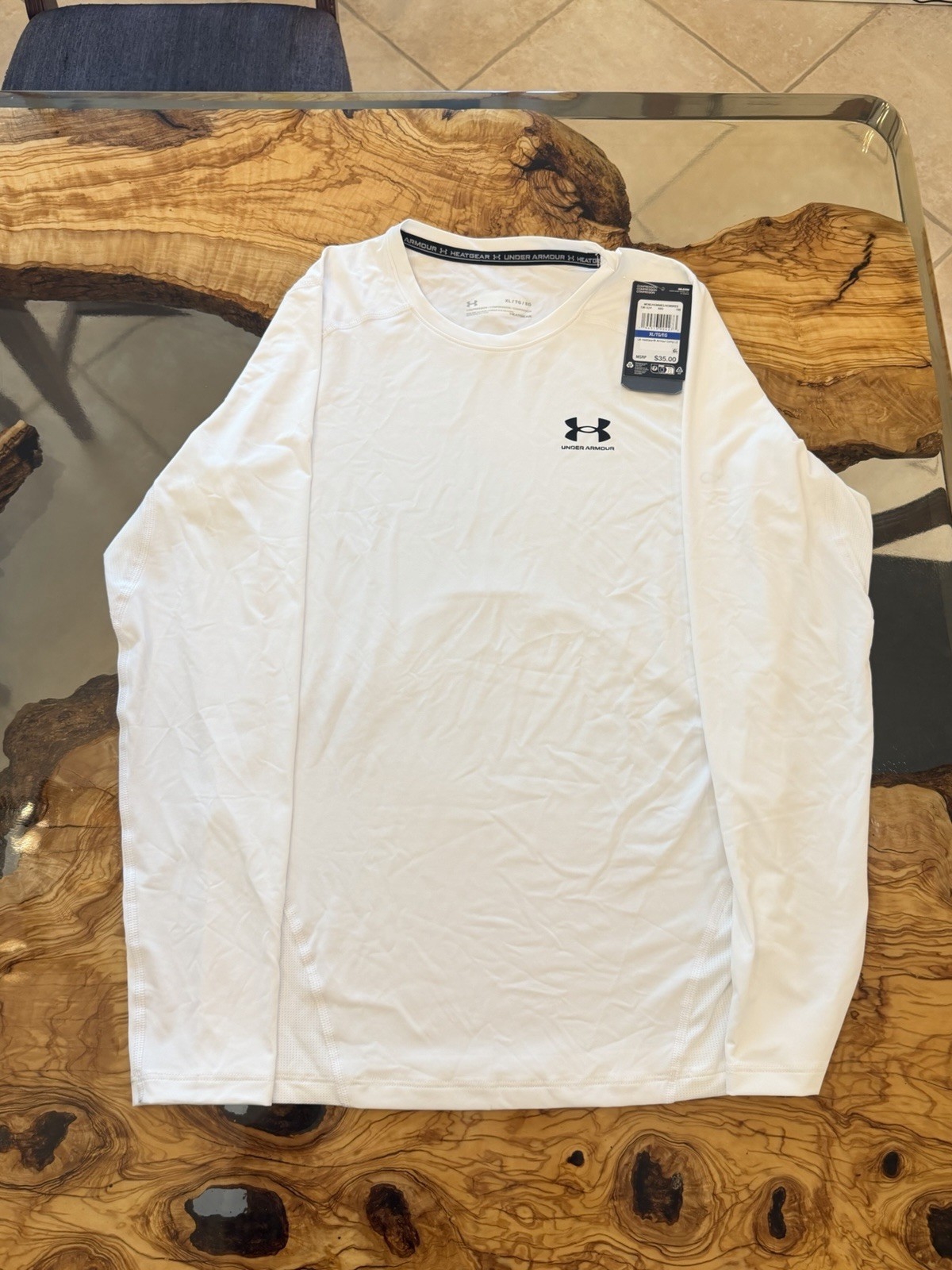 Under Armour HeatGear Armour Comp LS Men's XL White Compression LS Crew Shirt gallery