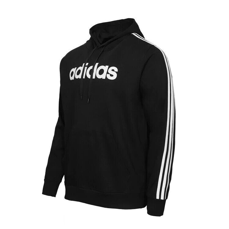 Adidas Essentials Men's Hoodie Medium Black Sweathirt 3 Stripe Logo Sport MP$55 gallery