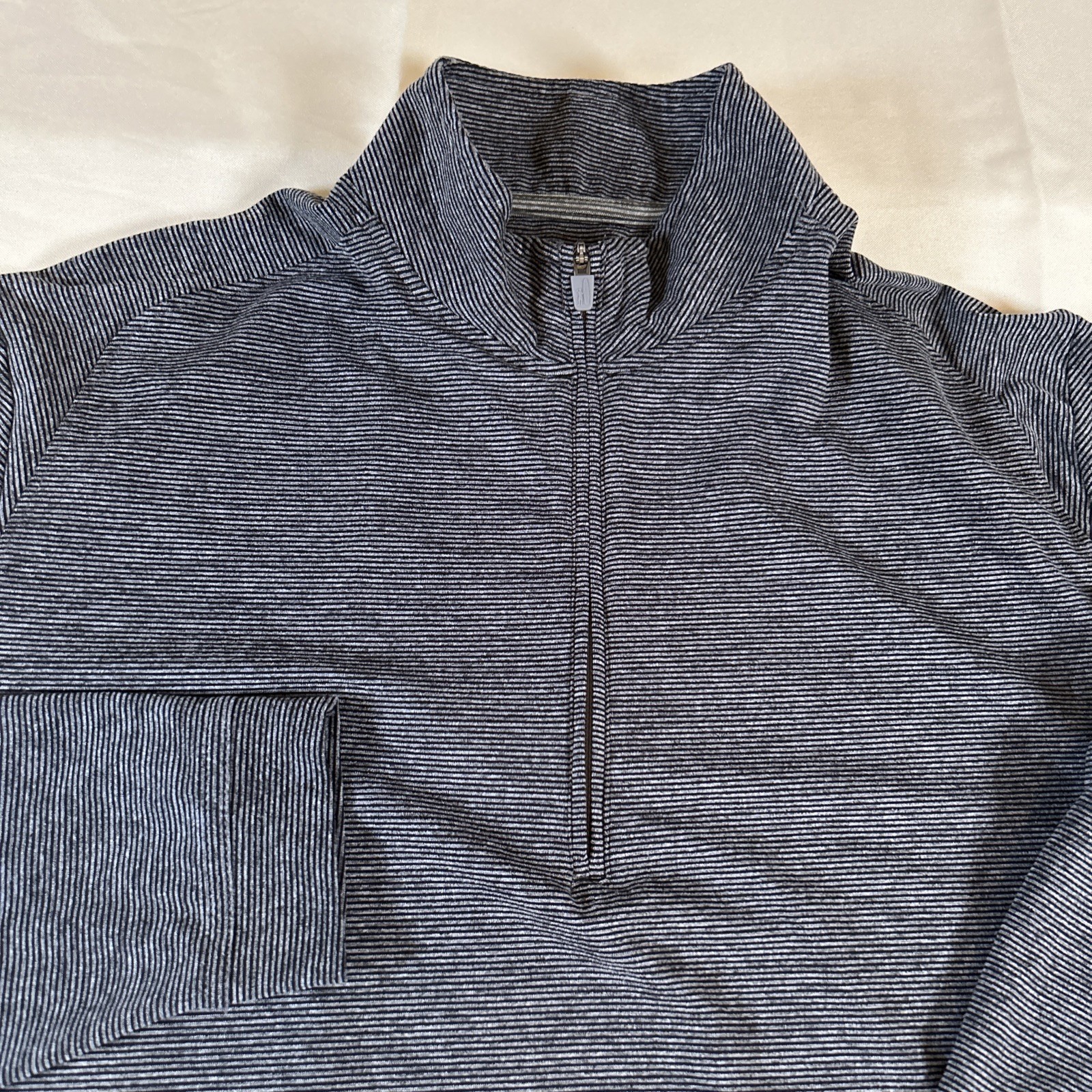 Johnnie-O Pullover Striped Medium Vaughn 1/4 Zip Long Sleeve, Blk/Gray Mock Neck gallery