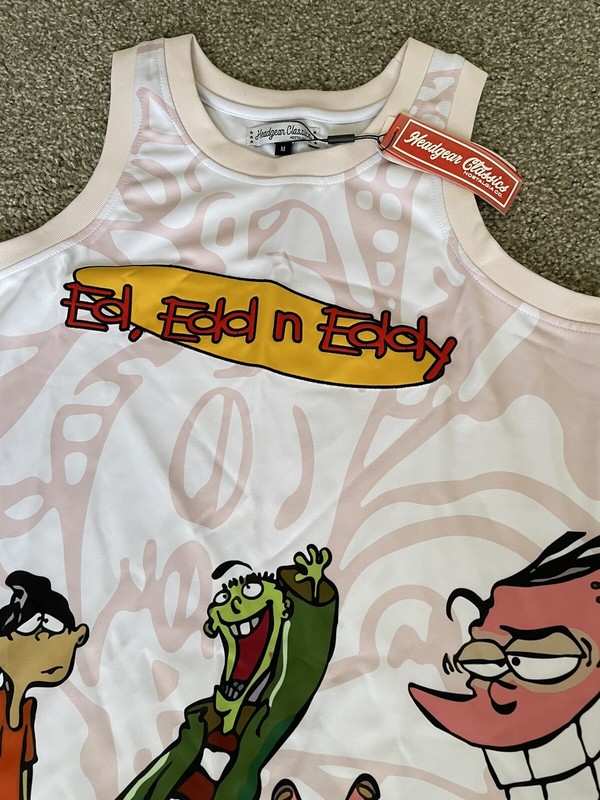 Ed Edd n Eddy Headgear Classics Nostalgia Animated White Pink Jersey Size Medium gallery