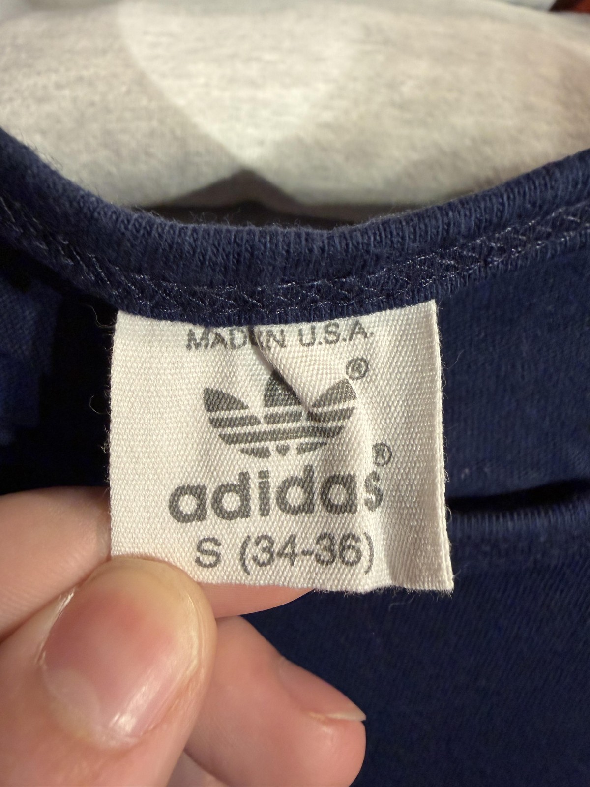 Vintage Adidas Tank Mens Small Blue Trefoil Logo Graphic Made USA 80s 90s gallery