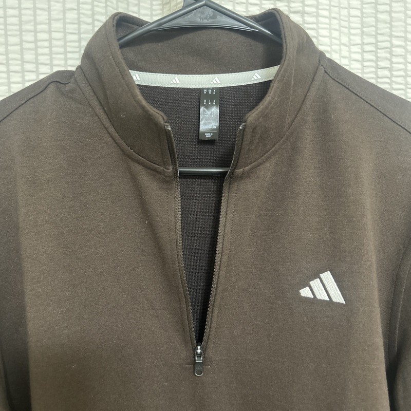 Adidas Men's Go To 1/4 Zip Pullover Medium Dark Brown White Logo ADVR0955 NWT! gallery