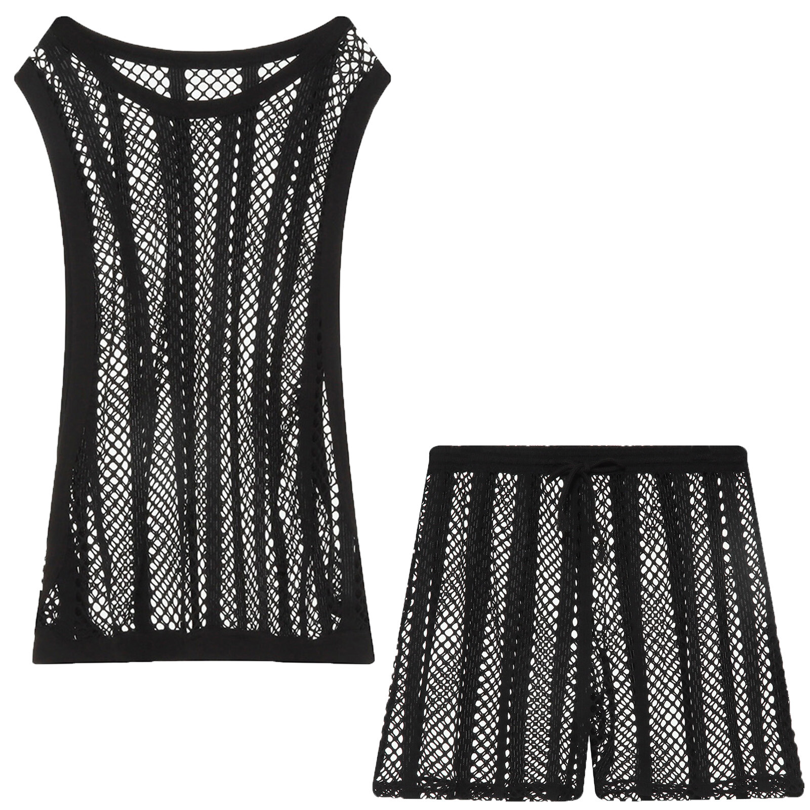 Men's See Through Mesh Fishnet Muscle Vest Tank Tops Undershirt Set Boxer Shorts gallery