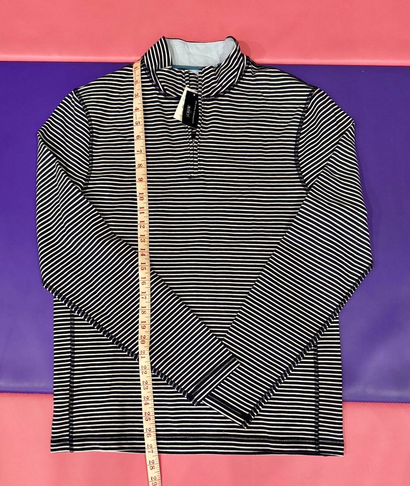 J. Crew Men's Striped performance jersey half-zip Navy White Sz S NWT MSRP: $98 gallery