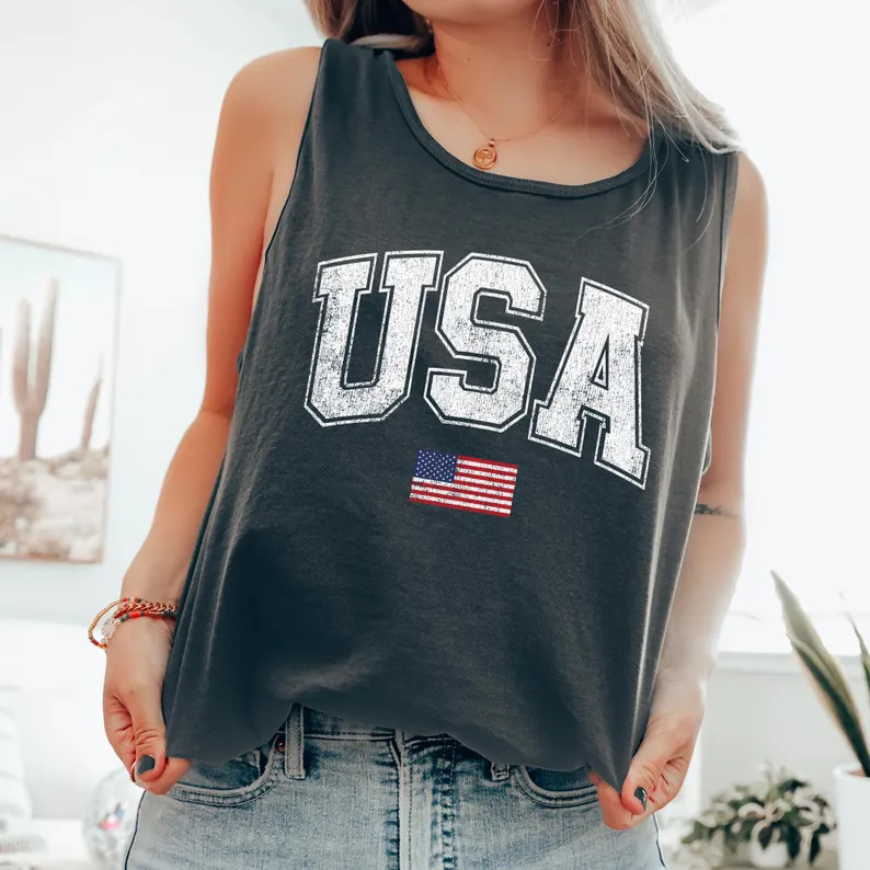 Vintage USA Flag Fourth of July Patriotic Tank Top gallery