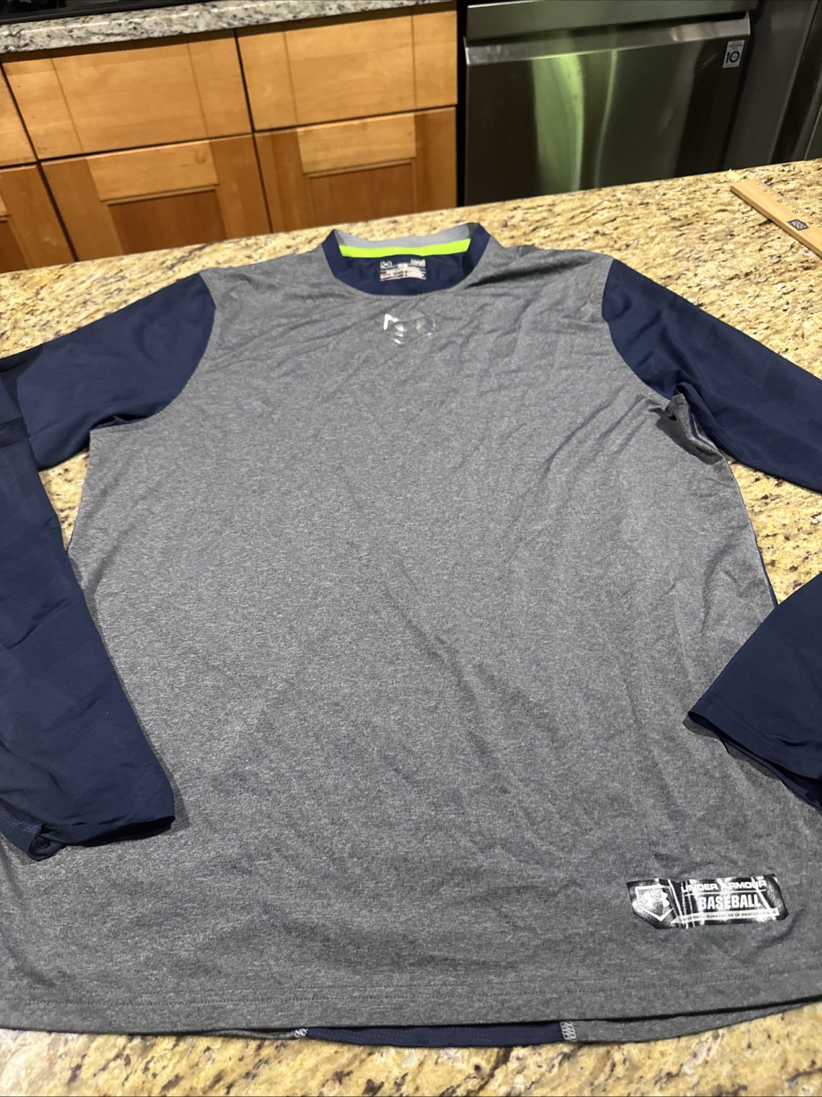Under Armour Baseball Shirt Mens Large Gray Navy Short Sleeve HeatGear Fitted Cp gallery