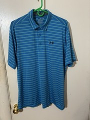 Under Armour “The Playoff Polo” Adult XL Loose Blue w/Green Stripes Polo Shirt