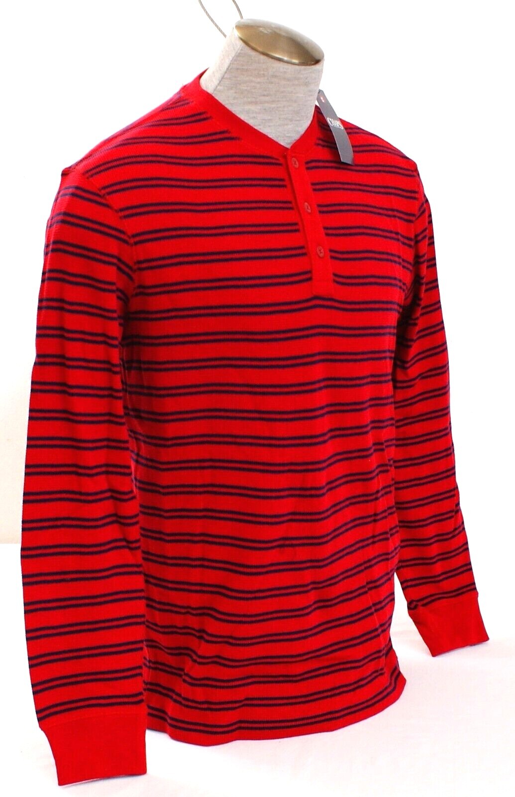Chaps Red & Blue Striped Kent Thermal Knit Long Sleeve Polo Shirt Men's M NWT gallery