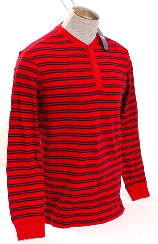 Chaps Red & Blue Striped Kent Thermal Knit Long Sleeve Polo Shirt Men's M NWT gallery