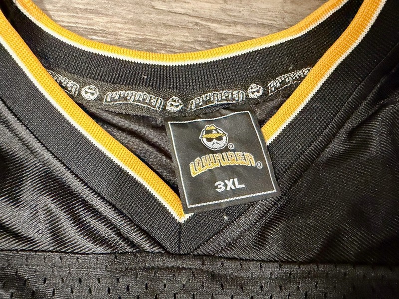 Lowrider Brand #77 Football Jersey — Vintage Y2K Chicano Streetwear, Blk, 3XL gallery